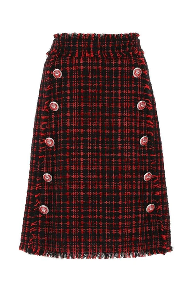 Shop Dolce & Gabbana Tweed Midi Skirt In Multi