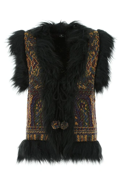 Shop Etro Embroidered Faux Fur Vest In Multi