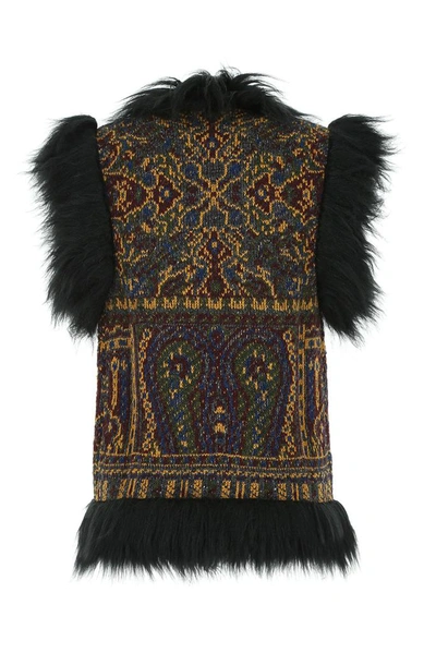 Shop Etro Embroidered Faux Fur Vest In Multi