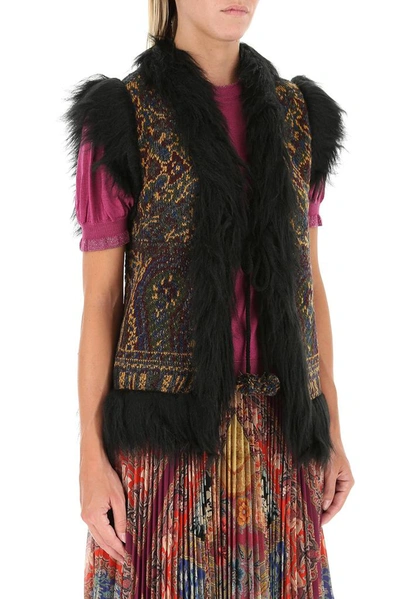 Shop Etro Embroidered Faux Fur Vest In Multi