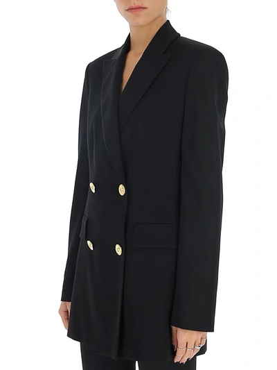 Shop Versace Double Breasted Blazer In Black