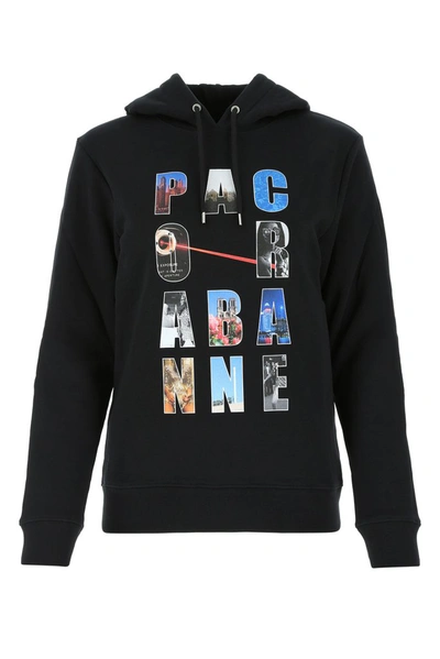 Shop Rabanne Paco  Logo Print Drawstring Hoodie In Black