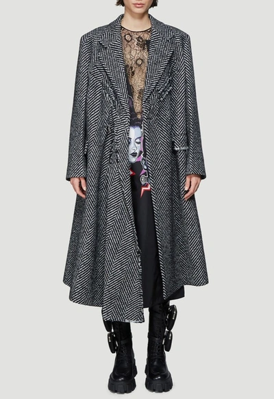 Shop Prada Herringbone Weave Belted Coat In Grey