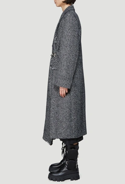 Shop Prada Herringbone Weave Belted Coat In Grey