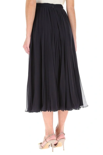 Shop Valentino Pleated Chiffon Midi Skirt In Blue