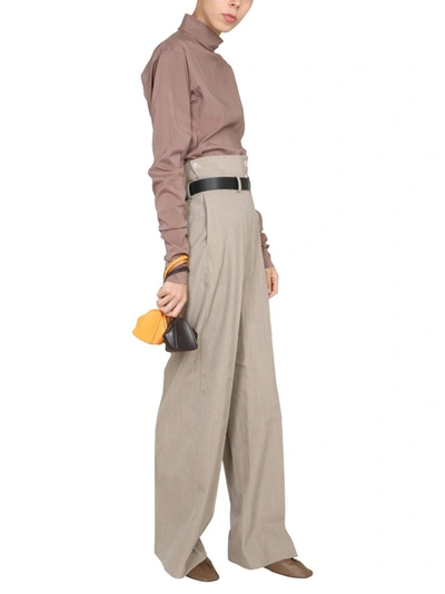 Shop Lemaire High Waisted Trousers In Beige