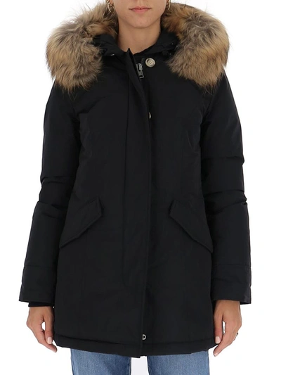 Shop Woolrich Fur Trim Down Jacket In Black