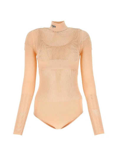 Shop Fendi Micro Mesh Bodysuit In Pink