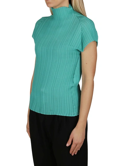 Shop Issey Miyake High Neck Plissé Top In Green