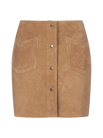 Shop Saint Laurent Western Detail Leather Mini Skirt In Brown