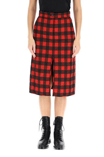 Shop Msgm Check Front Slit Midi Skirt In Multi