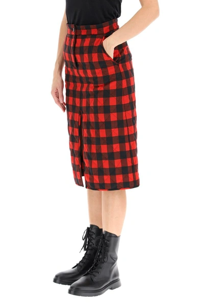 Shop Msgm Check Front Slit Midi Skirt In Multi