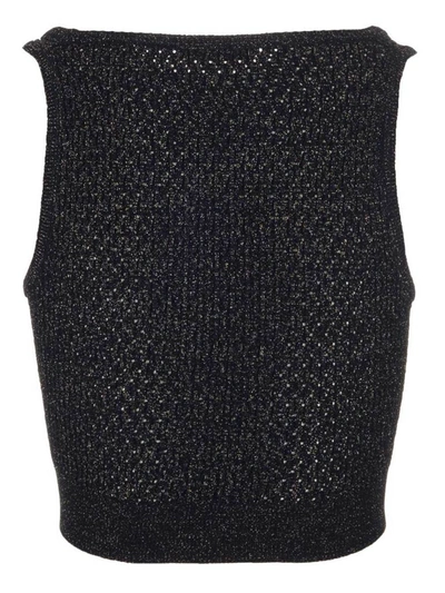 Shop Balmain Buttoned Knitted Crop Top In Black