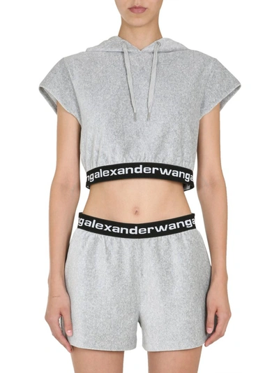 Shop Alexander Wang T T By Alexander Wang Cropped Corduroy Hoodie In Grey