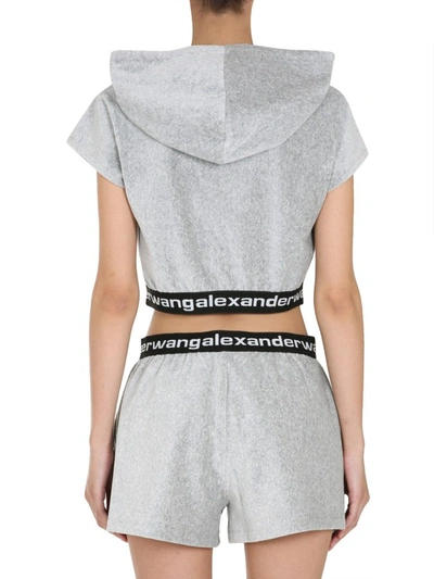 Shop Alexander Wang T T By Alexander Wang Cropped Corduroy Hoodie In Grey