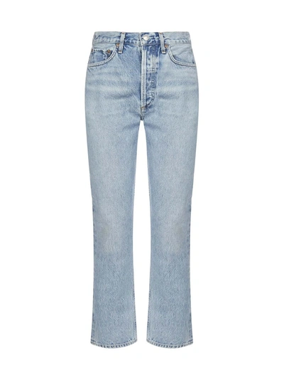 Shop Agolde Riley Straight Leg Cropped Jeans In Blue