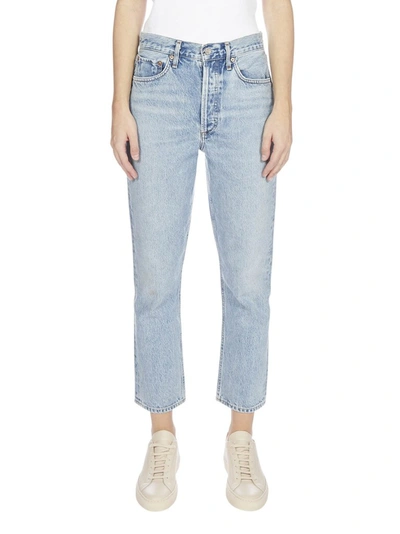 Shop Agolde Riley Straight Leg Cropped Jeans In Blue