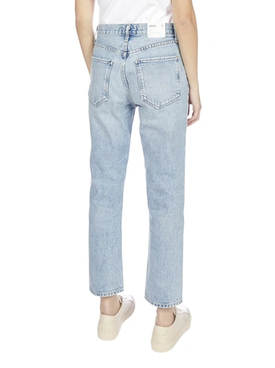 Shop Agolde Riley Straight Leg Cropped Jeans In Blue