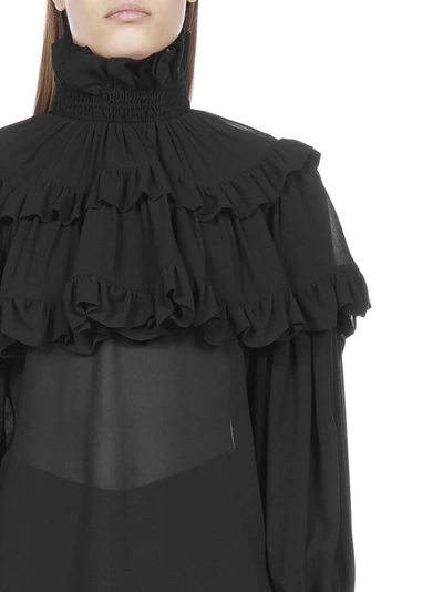 Shop Saint Laurent Ruffled Blouse In Black