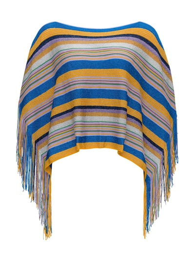 Shop M Missoni Striped Fringed Knitted Poncho In Multi