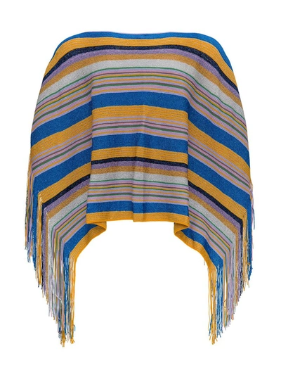 Shop M Missoni Striped Fringed Knitted Poncho In Multi