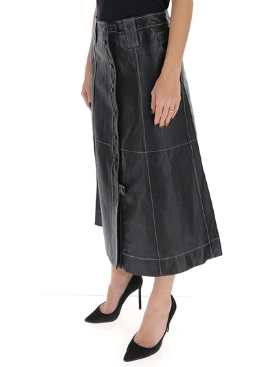 Shop Ganni Panelled Midi Skirt In Black