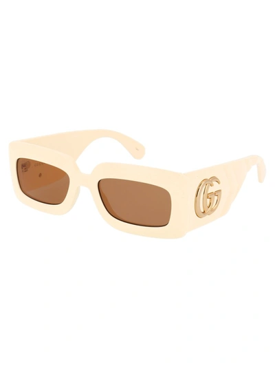 Shop Gucci Eyewear Rectangular Frame Sunglasses In Beige