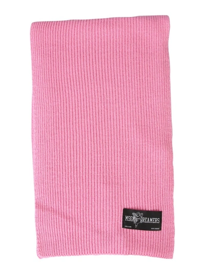 Shop Msgm Cupid Logo Label Patch Scarf In Pink