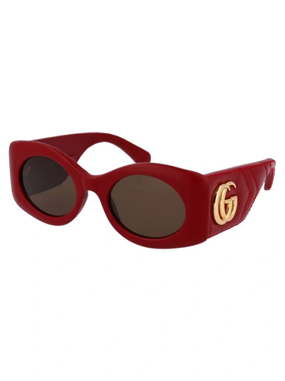 Shop Gucci Eyewear Rectangular Frame Sunglasses In Red
