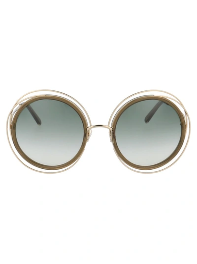 Shop Chloé Eyewear Carlina Round Frame Sunglasses In Gold