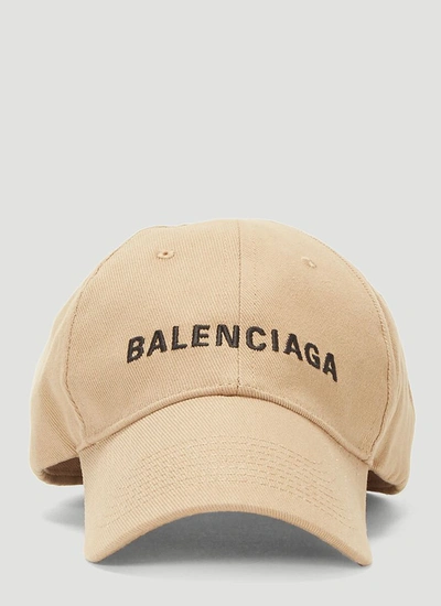 Shop Balenciaga Logo Embroidered Baseball Cap In Beige