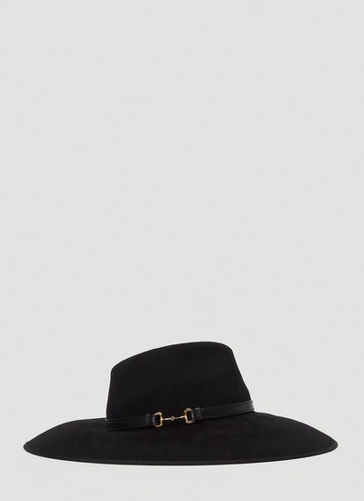 Shop Gucci Horsebit Detailed Wide Brim Hat In Black