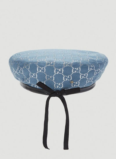 Shop Gucci Gg Lamé Beret In Blue