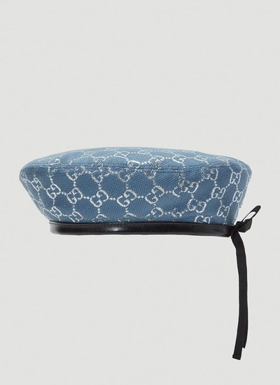 Shop Gucci Gg Lamé Beret In Blue