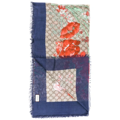 Shop Gucci Spring Gg Silk Shawl In Blue