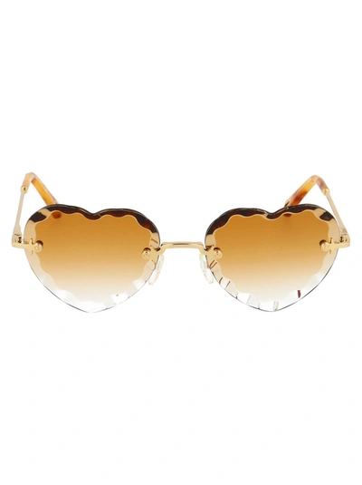 Shop Chloé Eyewear Heart Shape Sunglasses In Gold