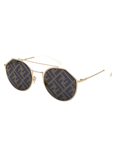 Shop Fendi Eyewear Ff Monogram Round Frame Sunglasses In Gold