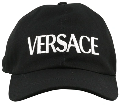 Shop Versace Logo Embroidered Baseball Cap In Black