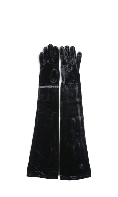 Shop Mm6 Maison Margiela Velvet Gloves In Black