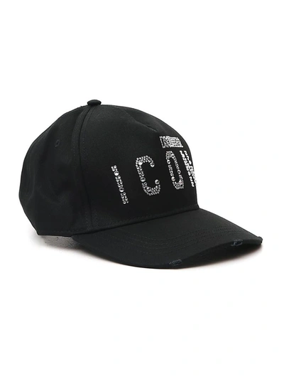 Shop Dsquared2 Icon Embellished Baseball Cap In Black