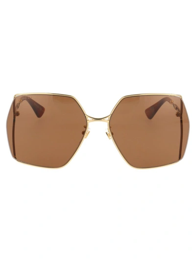 Shop Gucci Eyewear Oversized Square Frame Sunglasses In Gold