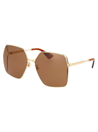 Shop Gucci Eyewear Oversized Square Frame Sunglasses In Gold