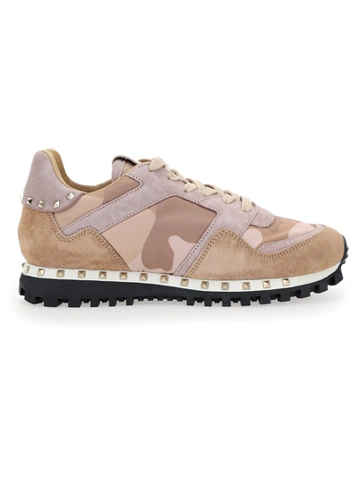 Shop Valentino Garavani Rockstud Rockrunner Sneakers In Beige