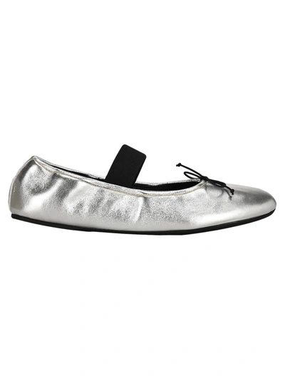 Shop Marni Strap Detail Metallic Ballerina Flats In Silver