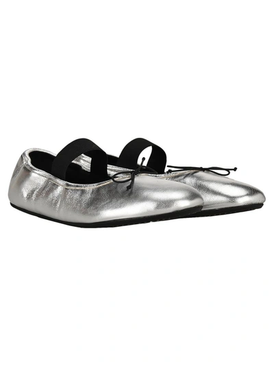 Shop Marni Strap Detail Metallic Ballerina Flats In Silver