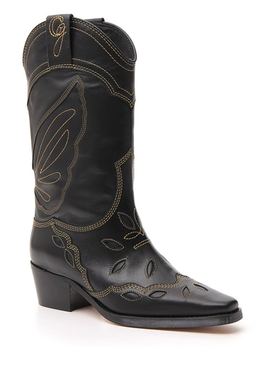 Shop Ganni High Texas Western Boots In Black