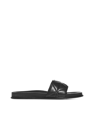 Shop Prada Logo Quilted Sandals In Black