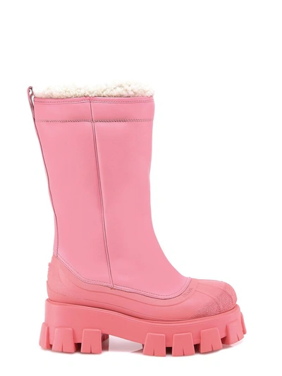 Shop Prada Monolith Shearling Boots In Pink