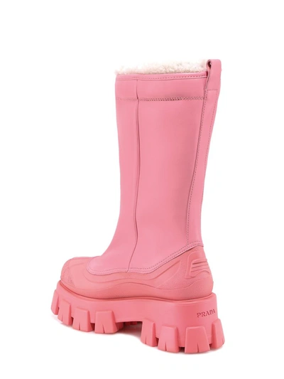 Shop Prada Monolith Shearling Boots In Pink