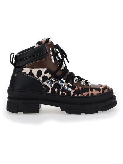 Ganni Panelled Leopard Ankle Boots In |